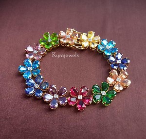 Ruby Pear Tennis Bracelet: Simulated Diamond Flower, 14K Gold Plated Silver - Etsy