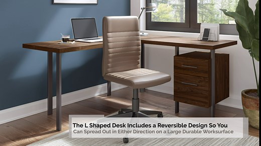 Bush Furniture Architect Small Computer Desk with Hutch, Modern Walnut