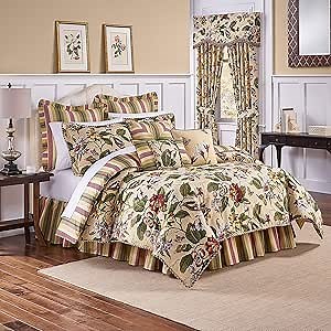 Waverly Laurel Springs Modern Farmhouse Floral 4-Piece Reversible Comforter Set, Full/Queen, Parchment