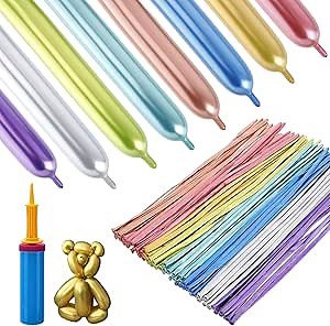 100 Pcs 260Q Balloons Kit with Pump - Kids Premium Latex Twisting Long Balloons to Make Animals Flowers, Metallic Assorted Balloons for Party Boys Girls Christmas Birthday Gifts Clowns Wedding Decor