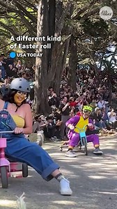 Easter Sunday racers zoom downhill in silly vehicles