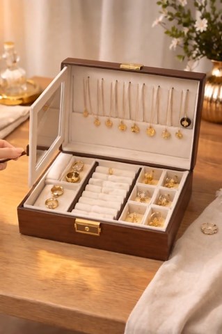 Leather - Wood Jewelry Box Organizer With Mirror, Walnut Storage Case for Rings, Necklaces & Earrings, Luxury - Etsy