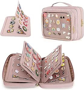 LUXJA Pin Display Bag with Detachable Pages (Fit for Pins, Brooches and Patches), Pin Bag Pin Book with Accessory Pockets, Pale Rose