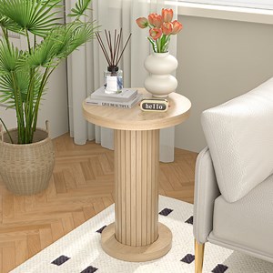 Round Fluted Accent Side Table, Small Drink Desk, Pedestal Drink Desk, Small Wooden Round End Table