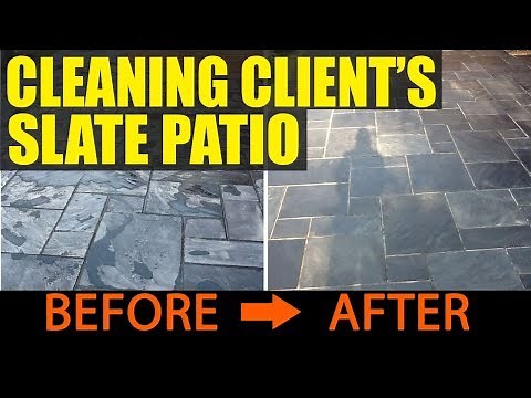 Cleaning Slate On A Client's Patio