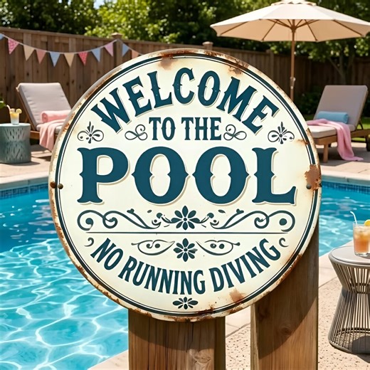 Vintage Pool Sign, Welcome to the Pool Outdoor Decor, Metal Pool Rules Sign for Backyard
