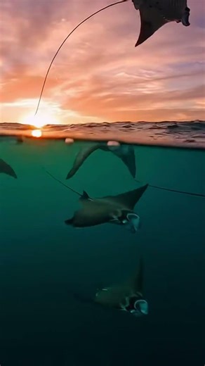 Mobula Rays Launching From the Ocean