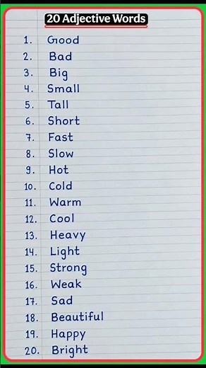 20 examples of adjectives | Adjectives in english grammar | 20 Adjective words in english