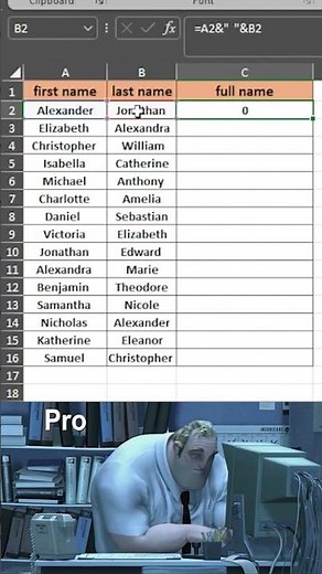 Combine First and Last Name in Excel