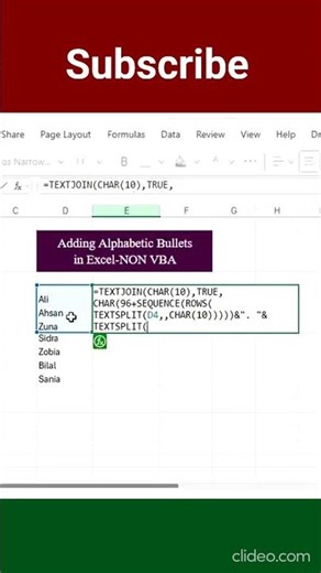 #shortsyoutube Inserting Alphabetic Bullets for Multiple Entries in a Cell in Excel | Excel