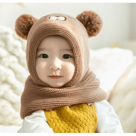 Baby hat princess mother autumn and winter baby boy girl baby wool hat children hat scarf (coffee color) - Walmart.ca