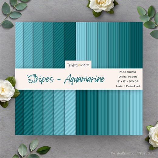 Aquamarine Stripe Digital Paper | INSTANT DOWNLOAD | Striped Background | Lined Digital Paper | Seamless Textures | Blue | STR01 - Etsy