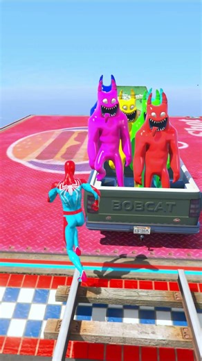 GTA V EPIC FERAL BANBAN RAGDOLL VS CRAZY SQUID GAME DOLL CAR JUMP FAIL ep51 #shorts #gta #spiderman