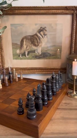 Vintage Wooden Chess Set | Folding Wood Chess Board Game | Classic Strategy Game Rustic Library Study Table Decor