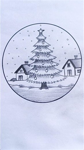 simple Christmas scenery drawing on youtube #shorts #trending #viral #youtubeshorts #foryou #fyp #yt