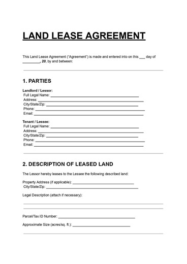 Land Lease Agreement Template | Editable PDF & DOC - Etsy