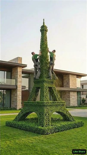 Luxury efile tower topiary transformation in cinematic garden