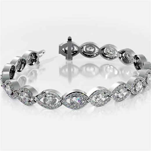 Marquise Link Diamond Bracelet with Oval Center Diamond