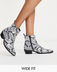Glamorous Wide Fit mid heel ankle boots in mono snake print  | ASOS