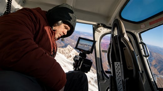 Capturing a speed flying scene from a helicopter