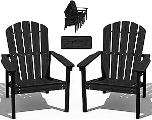 Amazon.com: nevilywood Compact Stackable Adirondack Chairs Set of 2, 26.3" Wide HDPE Outdoor Patio Chairs - Durable, Space-Saving Design for Porch, Lawn or Garden, Black : Patio, Lawn & Garden
