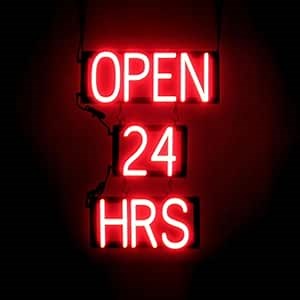 SpellBrite OPEN 24 HRS Sign for Business | Open 24 Hours Signage with Neon Look, Red LED Light | 16.5" x 23.8"