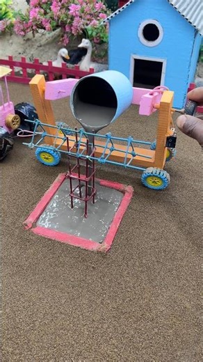 Mini Tractor Cement Machine 🚜 DIY Concrete Pouring | Oddly Satisfying #shorts