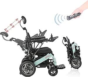 Reclining Electric Wheelchair, 20Miles w/Bag Electric Wheelchairs for Adults, 17.7in Aluminum Lightweight Foldable All Terrain Motorized Wheelchair for Senior, Portable Folding Power Wheelchairs