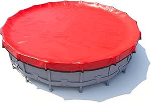 POOLHACKER【2025 Upgrade】 18 ft Winter Pool Cover - 18ft Round Above Ground, 4 Foot Overlap Extra Thick 420D Pool Cover with Pulley and Cable (Red)