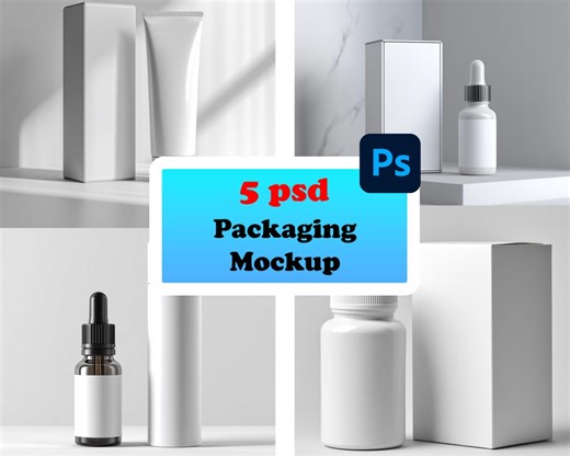 Cosmetic Packaging Mockup Set PSD | Skincare Bottle & Box | Editable Photoshop | 5 Mockups 2000x2000 - Etsy