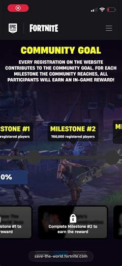 Fortnite community goal, sign up on epic website and get rewarded for each milestone completed