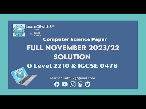 Full IGCSE (0478) | O Level Computer Science 2210 October/November 2023 /22 Paper 2 | Solved paper