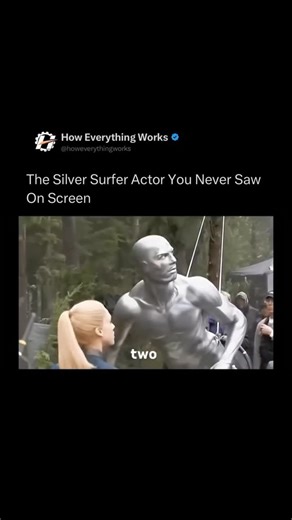 How Everything Works on Instagram: "Most people think the Silver Surfer was completely CGI… but there was actually a real actor on set for almost every scene. Doug Jones performed the character physically in full silver body paint and a practical suit during the filming of Fantastic Four: Rise of the Silver Surfer, acting alongside the cast to give the character realistic movement and presence. However, because the Surfer needed a perfectly reflective chrome look, the final version was rendered