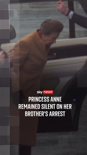 Princess Anne has remained silent as she was asked about Andrew Mountbatten-Windsor's arrest. The former Duke was arrested yesterday in connection with Jeffrey Epstein, but was released last night. Police have been searching Andrew Mountbatten-Windsor's former home in Berkshire for a second day. | Sky News