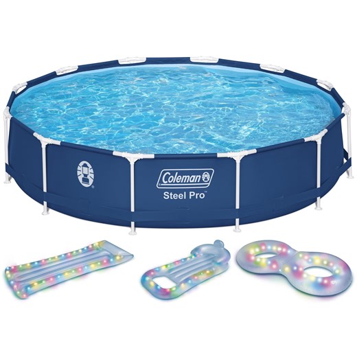 Coleman Steel Pro 12 ft. x 33 in. Round Metal Frame Above Ground Pool Set Including LED Floats