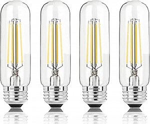 5 Inch E26 Led Bulb Equal 80 Watt, 4000k Neutral White Edison Bulb 6W Dimmable, 800LM T10 T9 Clear Glass Tubular Light Bulbs AC 120V for Chandelier Pipe Pendant Wall Light - UL Cert 4Pack