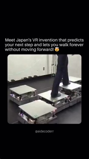 AI | Technology | Zoe on Instagram: "Japan’s Robot Floor Lets You Walk Forever in VR by Predicting Your Steps 🤖 This Japanese Robot Floor Lets You Walk Forever in VR — And It Predicts Your Next Step! 🤯🤖 Experience the future of VR locomotion with this groundbreaking invention from the University of Tsukuba. These robotic floor tiles move underneath your feet every time you walk, letting you walk naturally in VR while staying in the same small area in real life. This system uses advanced senso