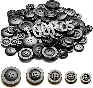 Sewing Buttons - Craft Buttons, 5 Sizes of 100 Pcs Versatile Buttons for Sewing, DIY Projects and Holiday Decoration (Black)