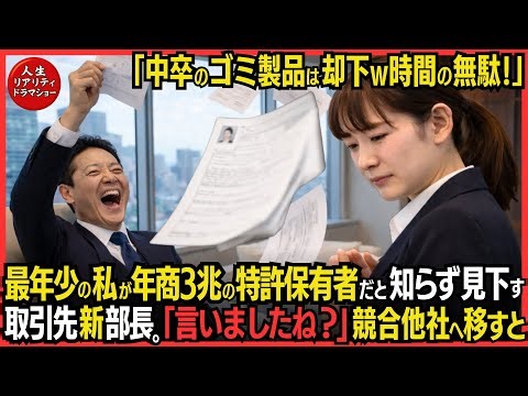 最年少の私が年商3兆5000億の特許保有者だと知らない取引先エリート部長「中卒のゴミ製品は却下w時間の無駄だ！帰れ」私「いいんですね？では」速攻ライバル会社に全納品した結果w因果応報#泣ける話 #感動