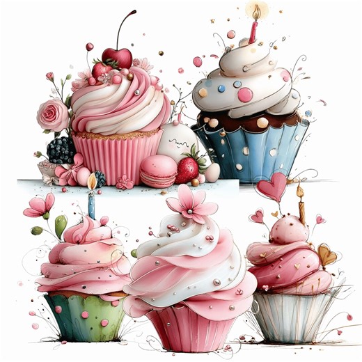 Birthday Cupcake Clipart Bundle: Whimsical Cake Graphics (digital Download - 18 Pngs) - Etsy