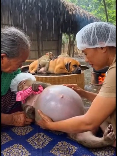 Grandma and midwife help monkey delivery her baby @monkey.lover.168 #monkeydelivery #funnymonkeyvideos #BeKindToAnimals #monkeyumblicalcord #monkeyplacenta