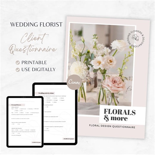 Wedding Florist Questionnaire Template, Wedding Florist Client Intake Form, Printable Event Flowers Consultation - Etsy