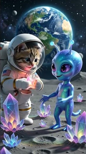 Cute Space Cat Makes an Alien Friend! 🐾🛸 #cute #cutebaby #cutecat #cuteanimals #alien #cat