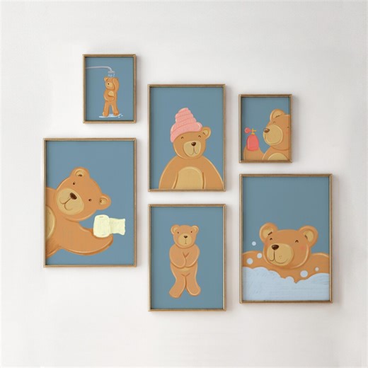 Kids Bathroom Decor, Teddy Bear Bath Set of 6, Nursery Prints, Laundry Wall Art - Etsy Australia