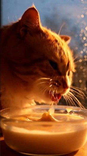 Cat Eating Warm Pudding with Rain Sounds | Sleep ASMR | 4K Short