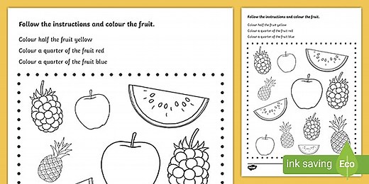 Fractions Halves and Quarters Fruit Colouring Sheet