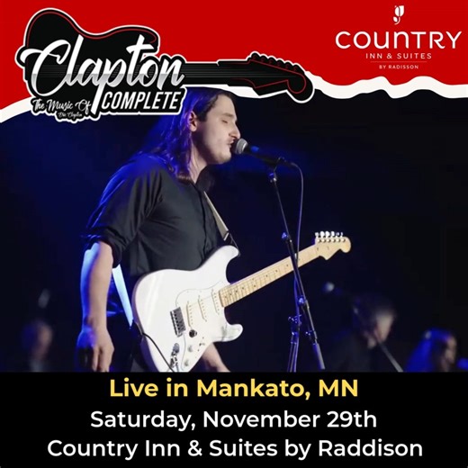 Relive the magic of Eric Clapton with a full-band tribute and all the hits you love. 🗓 Friday, November 29, 2025 ⏰ Doors at 6:30 PM | Show at 7:30 PM - 9:30 PM 🎟️ Only $30.00. Tickets will sell out! 🎵 Featuring classics like Layla, Tears in Heaven, Change the World, Wonderful Tonight, and I Shot the Sheriff — live and loud! ✨ Stay onsite with exclusive hotel rates for attendees provided by Country Inn & Suites by Radisson (mention ONYX Entertainment) ⚠️ Feel the music. Relive the classics. Ma