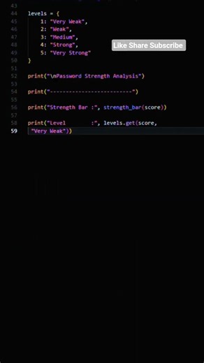 76/100—Python Code [Password Strength Analyzer] #codequest.#coding #python #cursor #ytshorts