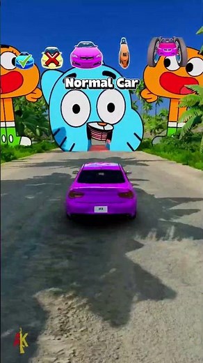 Big & Small Cars Vs Gumball Watterson Cartoon Tunnel 🤩 #shorts #beamngdrive