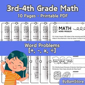 3rd-4th Grade Math Worksheet-word Problems PDF Printable Involves Addition, Subtraction, Multiplication, and Division - Etsy Canada